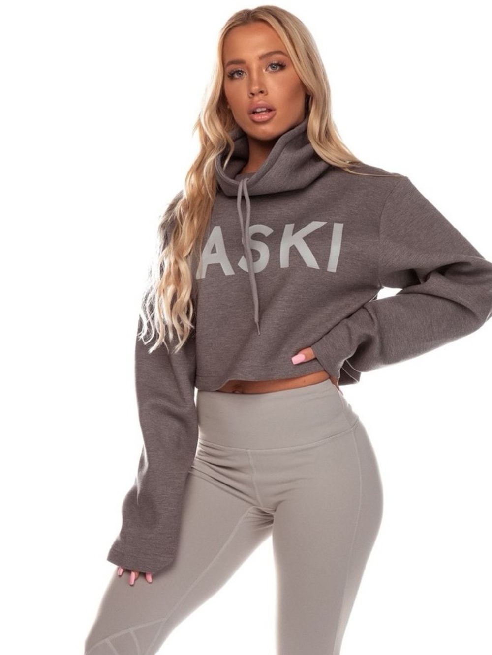 SASKI Cropped Cowl Neck Hoodie in Gray size Small